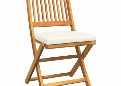 Scaune de grădină pliabile, 2 buc. perne albe lemn masiv acacia - 4/5