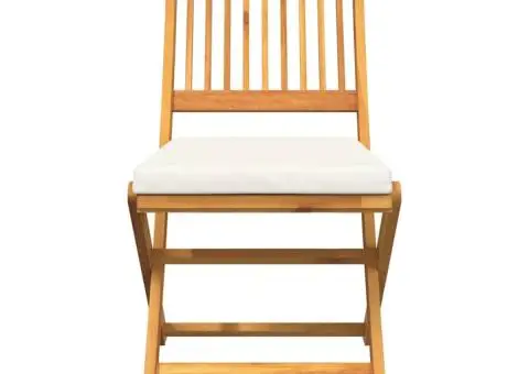 Scaune de grădină pliabile, 2 buc. perne albe lemn masiv acacia - 5/5