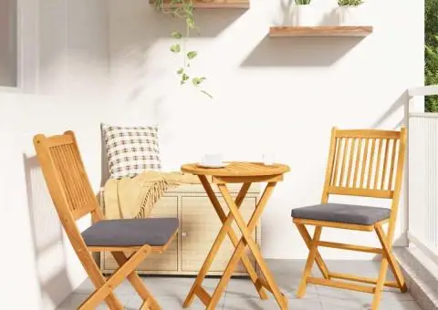 Scaune de grădină pliabile, 2 buc. perne gri lemn masiv acacia - 1/5