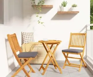 vidaXL Scaune de grădină pliabile, 2 buc. perne gri lemn masiv acacia