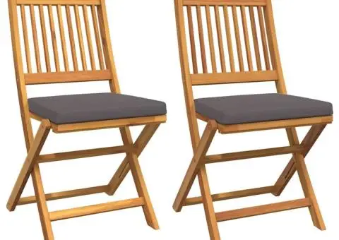 Scaune de grădină pliabile, 2 buc. perne gri lemn masiv acacia - 2/5