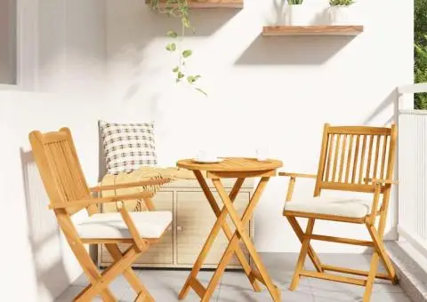 Scaune de grădină pliabile, 2 buc. perne albe lemn masiv acacia - 1/5