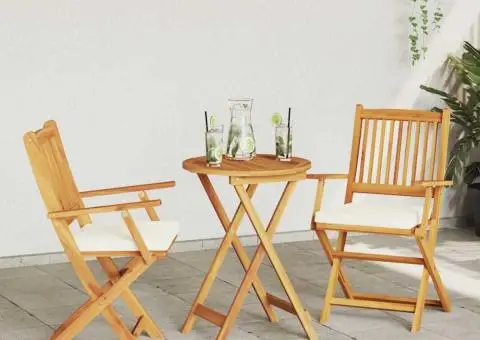 Scaune de grădină pliabile, 2 buc. perne albe lemn masiv acacia - 3/5
