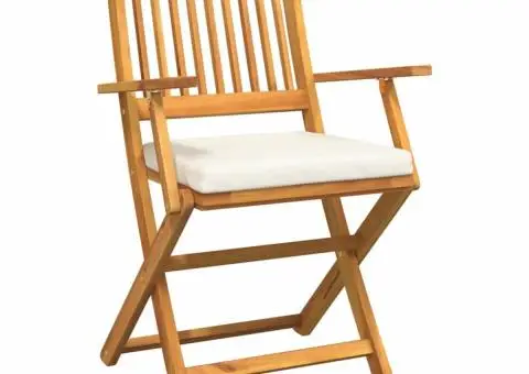 Scaune de grădină pliabile, 2 buc. perne albe lemn masiv acacia - 4/5