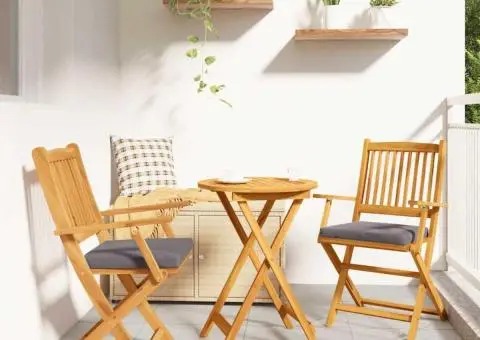 Scaune de grădină pliabile, 2 buc. perne gri lemn masiv acacia - 1/5