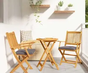 vidaXL Scaune de grădină pliabile, 2 buc. perne gri lemn masiv acacia