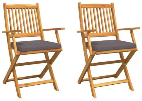 Scaune de grădină pliabile, 2 buc. perne gri lemn masiv acacia - 2/5