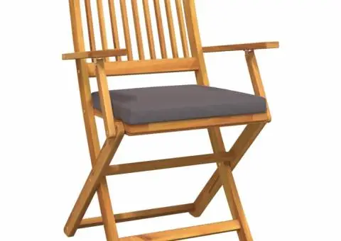 Scaune de grădină pliabile, 2 buc. perne gri lemn masiv acacia - 4/5