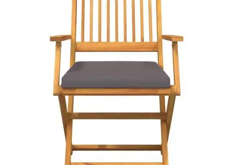 Scaune de grădină pliabile, 2 buc. perne gri lemn masiv acacia - 5/5