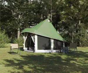 vidaXL Cort Familial Tipi Verde 6 Persoane Impermeabil