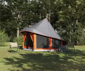 vidaXL Cort de familie Tipi gri și portocaliu impermeabil pentru 6 persoane