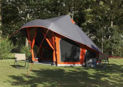 Cort de Familie Tipi în Gri și Portocaliu pentru 10 Persoane - Impermeabil - 1/5