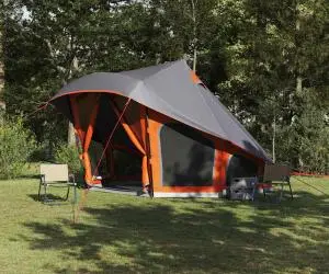 vidaXL Cort de Familie Tipi în Gri și Portocaliu pentru 10 Persoane - Impermeabil