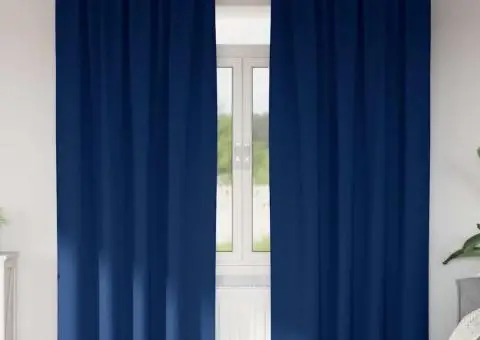 Perdele cu perdele 2 pcs Albastru închis 225 x 140 cm Poliester - 1/5