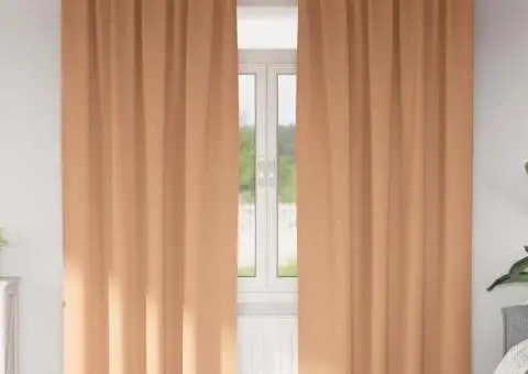 Perdele cu perdele 2 pcs Maro deschis 225 x 140 cm Poliester - 1/5