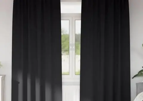 Perdele cu perdele 2 pcs Negru 260 x 140 cm Poliester - 1/5