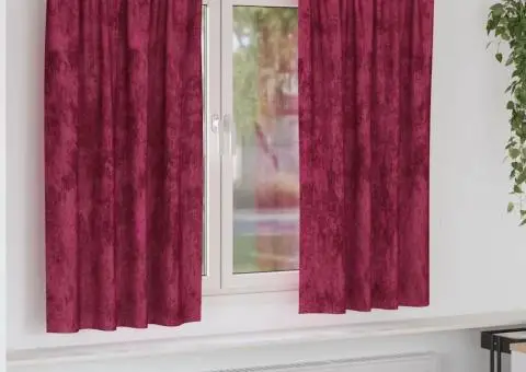 Cortine din catifea , 2 piese cu inele, roșu vin, 175 x 140 cm - 1/5