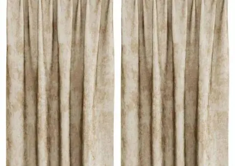 Cortine din catifea , 2 bucăți, cu ochiuri, crem, 140 x 140 cm - 2/5