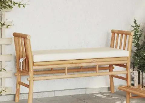 Bancă de grădină cu perne, 110 cm, bambus - 1/5