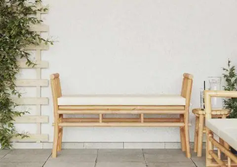 Bancă de grădină cu perne, 110 cm, bambus - 3/5