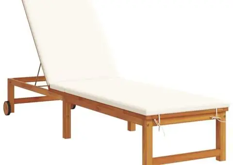 Șezlong cu Perne Crem din Lemn Solid de Acacia - 2/5