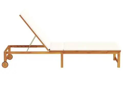 Șezlong cu Perne Crem din Lemn Solid de Acacia - 5/5