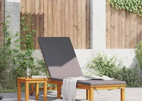 Șezlong cu perne gri deschis din lemn masiv de acacia - 1/5