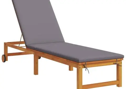 Șezlong cu perne gri deschis din lemn masiv de acacia - 2/5