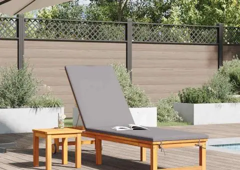 Șezlong cu perne gri deschis din lemn masiv de acacia - 3/5