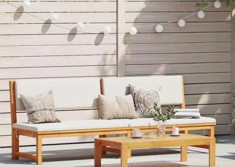 Șezlong cu funcție 3-in-1 și perne crem din lemn solid de acacia - 1/5