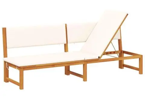 Șezlong cu funcție 3-in-1 și perne crem din lemn solid de acacia - 2/5