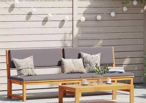 Șezlong 3 în 1 cu perne gri deschis din lemn de acacia - 1/5