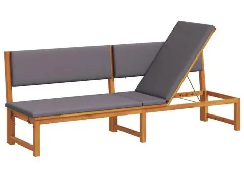 Șezlong 3 în 1 cu perne gri deschis din lemn de acacia - 2/5