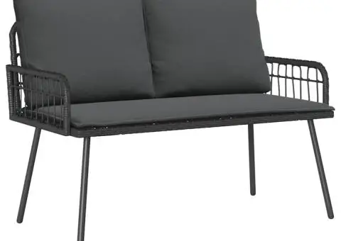 Bancă de grădină, negru, 114x64x78 cm, poliratan - 2/5