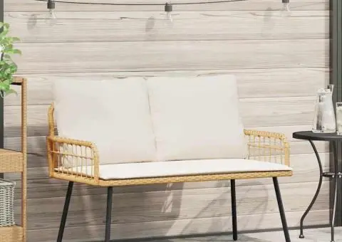 Bancă de grădină, natural, 114x64x78 cm, poliratan - 1/5