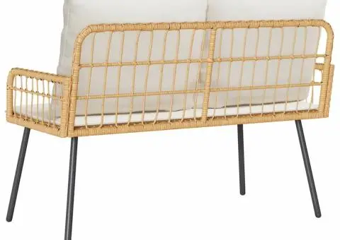 Bancă de grădină, natural, 114x64x78 cm, poliratan - 4/5