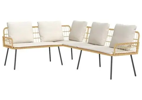 Canapea formă L, natural, 231x173x78 cm, poliratan - 2/5