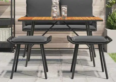 Taburete de grădină, 2 buc., negru, 50x40x45 cm, poliratan - 3/5