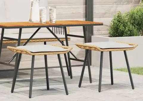 Taburete de grădină, 2 buc., natural, 50x40x45 cm, poliratan - 1/5