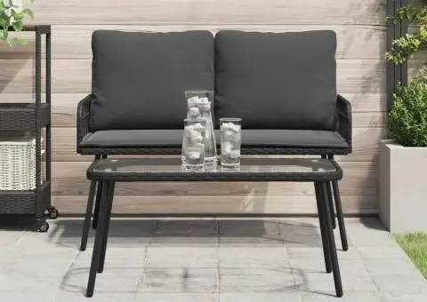 Măsuță de cafea, negru, 90x45x42 cm, poliratan - 4/5