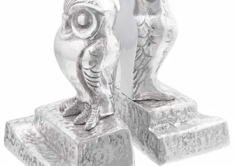 Suporturi cărți 2 buc., argintiu, 12x9x19 cm, aluminiu, bufniță - 1/5