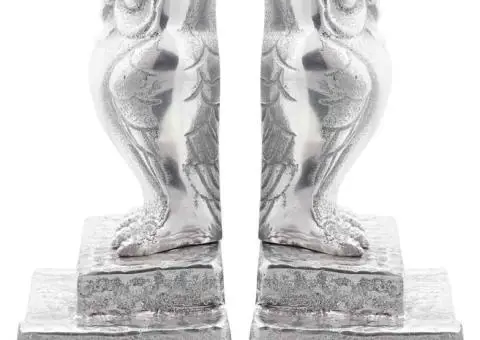 Suporturi cărți 2 buc., argintiu, 12x9x19 cm, aluminiu, bufniță - 4/5