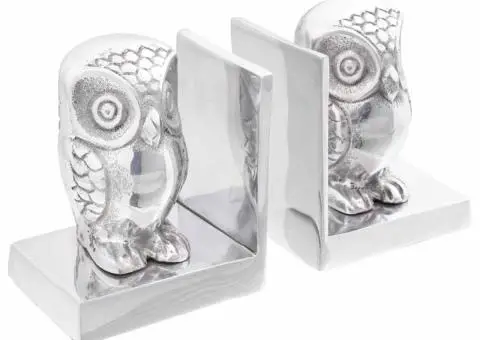 Suporturi cărți 2 buc., argintiu, 7x9x11 cm, aluminiu, bufniță - 1/5