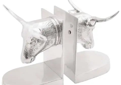 Suporturi cărți 2 buc., argintiu, 21,5x15,5x20 cm, aluminiu, taur - 1/5