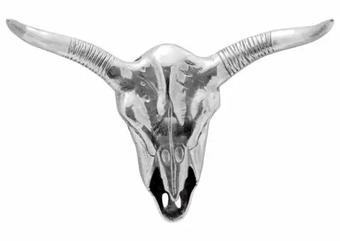 Cap de taur de perete, argintiu, 49x10x36 cm, aluminiu - 3/5