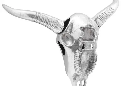 Cap de taur de perete, argintiu, 34x13x53 cm, aluminiu - 2/5