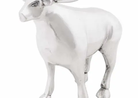 Sculptură taur, argintiu, 20x17x23 cm, aluminiu - 3/5
