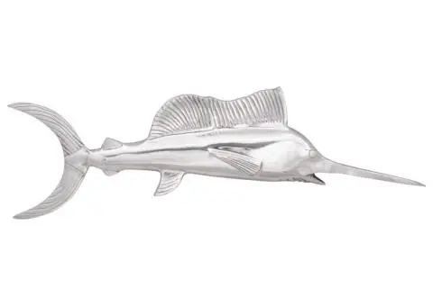 Pește-sabie de perete, argintiu, 91x8x26 cm, aluminiu - 3/5