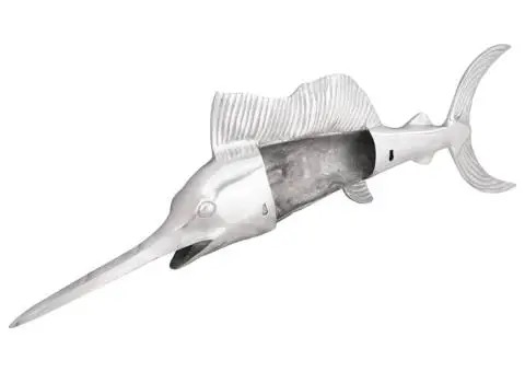 Pește-sabie de perete, argintiu, 91x8x26 cm, aluminiu - 4/5