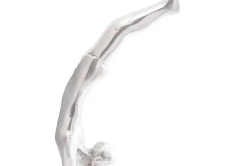 Sculptură om în cadere, argintiu, 22x8x25 cm, aluminiu - 4/5